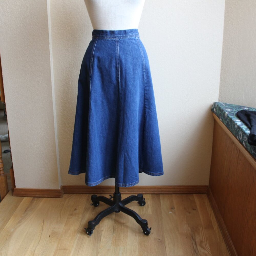 Kate Spade New Blue Denim Full Midi Skirt The Rules Cotton Spandex 14